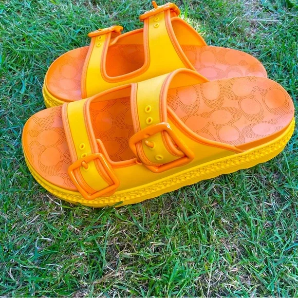 COACH Lucy Women's Sandals Size 8 Canary Chunky Platform Heel Adjustable Buckles - Picture 4 of 10